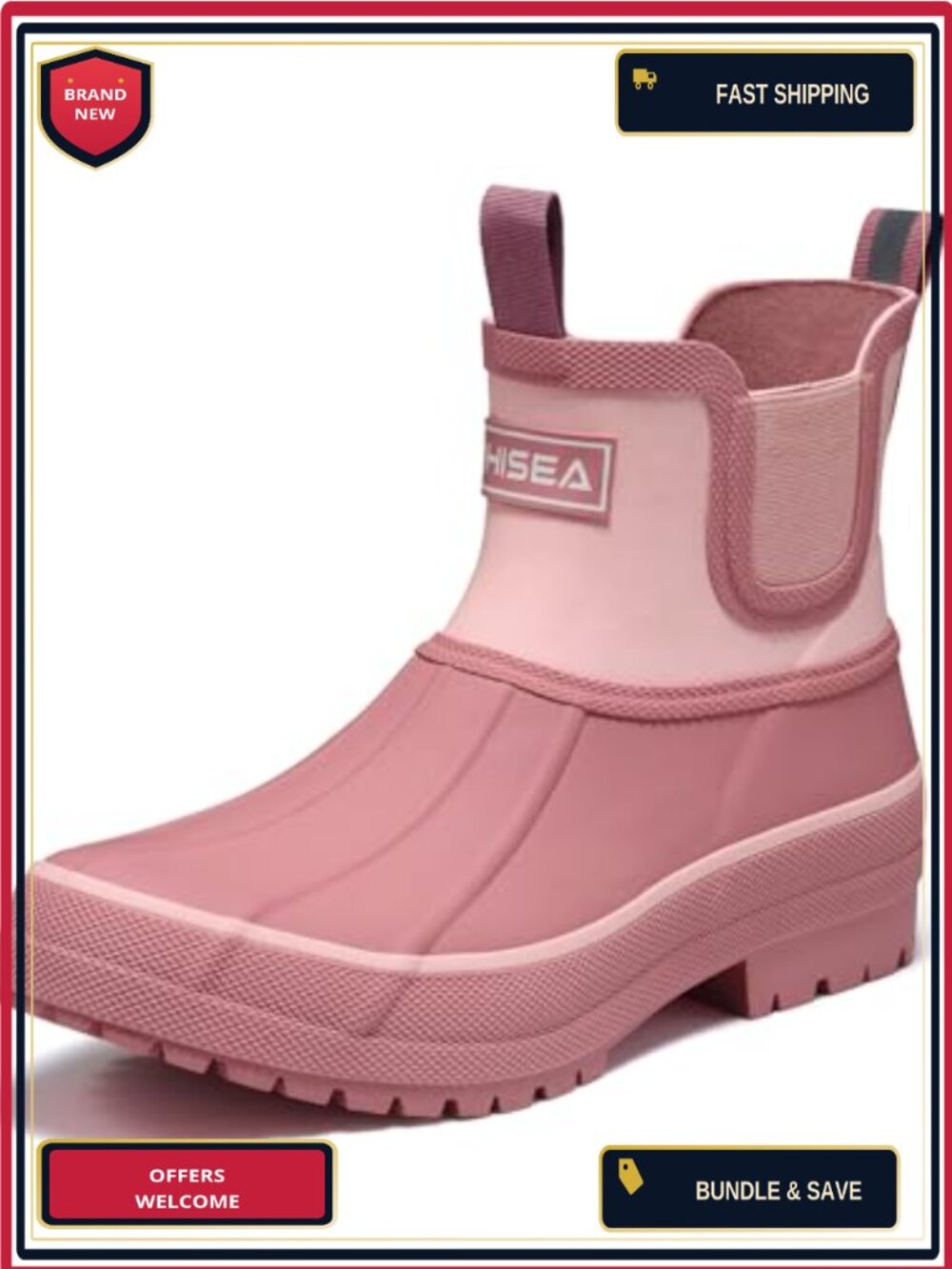 Women's Duck Chelsea Rain Boots Waterproof Ankle Garden Shoes Non-Slip Rubber